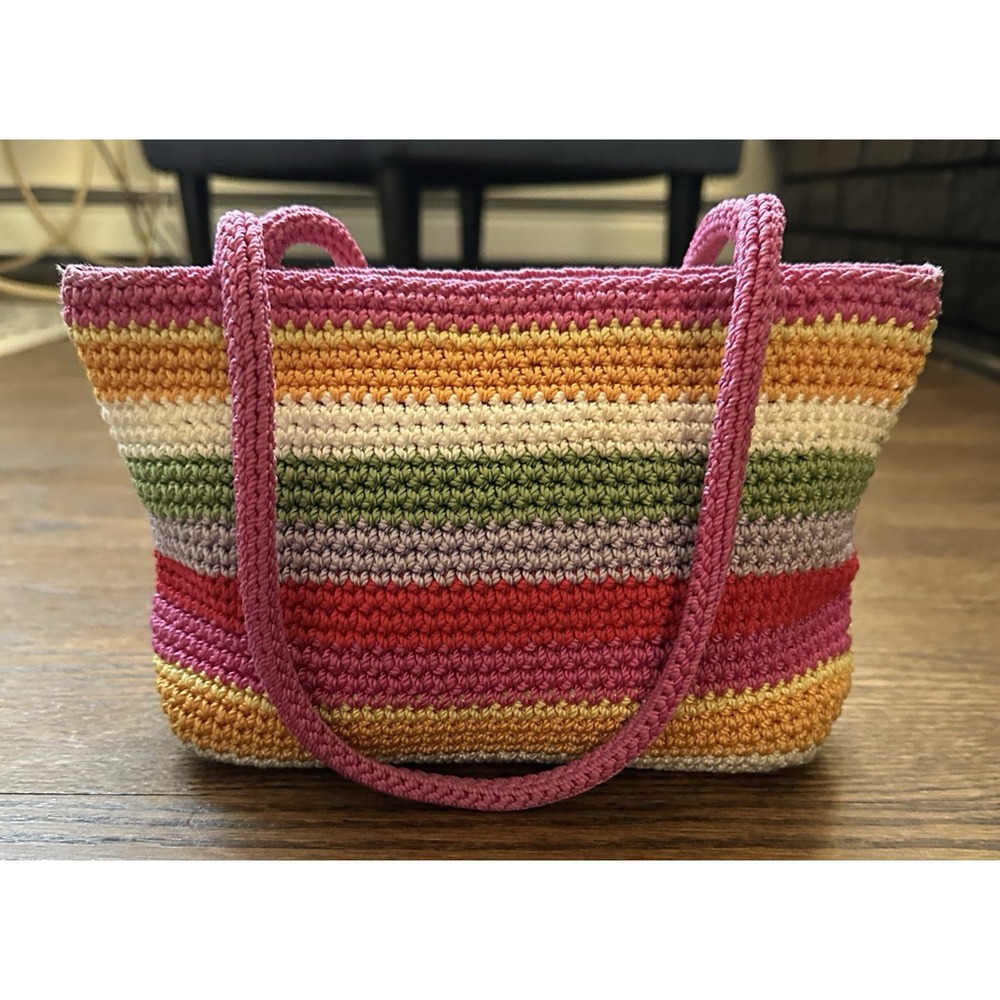 The Sak Indio Rainbow Stripe Crochet Purse Small Boho Retro Pink Y2K Bag